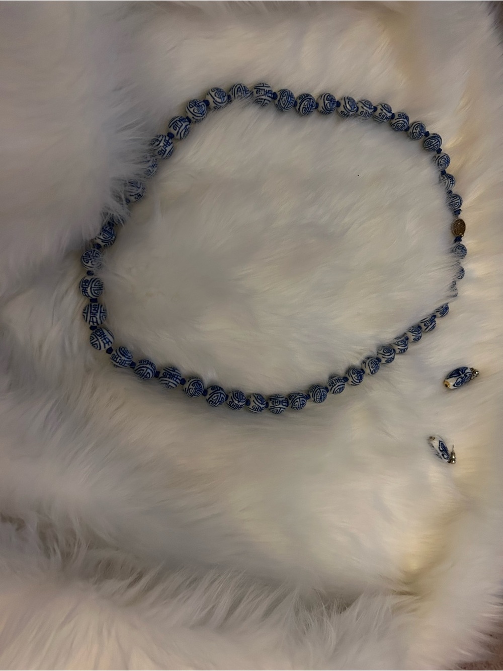 Vintage Chinese exported porcelain necklace hand knotted with matching earrings
